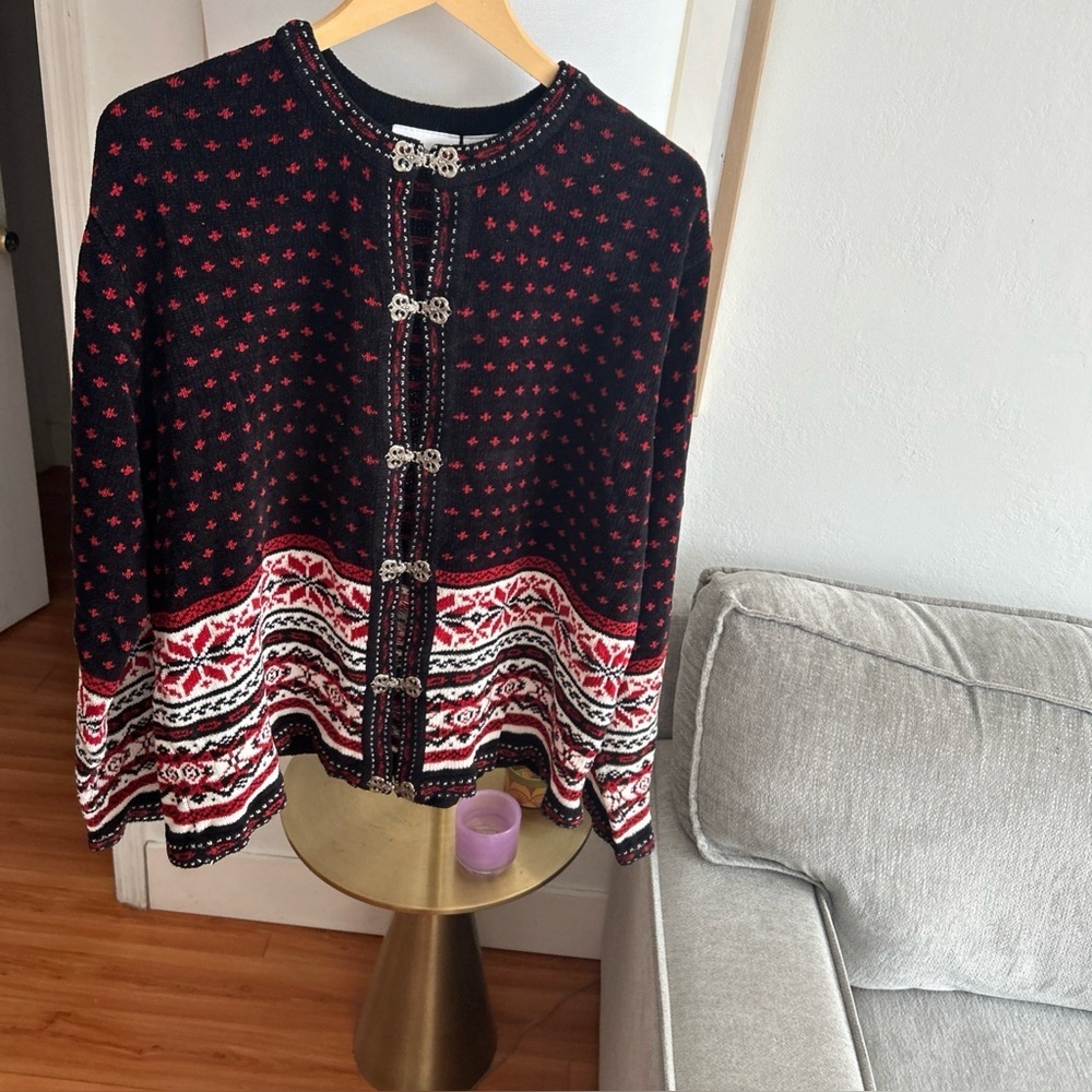 Vintage Croft & Barrow Knit Cardigan L Nordic Fisherman Sweater - Picture 3 of 9